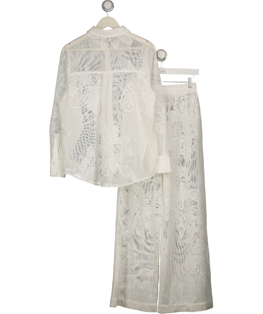Mint Velvet White Floral Detail Mesh Shirt With Floral Detail Mesh Trousers UK M