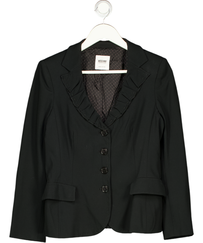 MOSCHINO CHEAPANDCHIC Black Vintage Triacetate / Polyester Blend Frill Collar Blazer UK 12