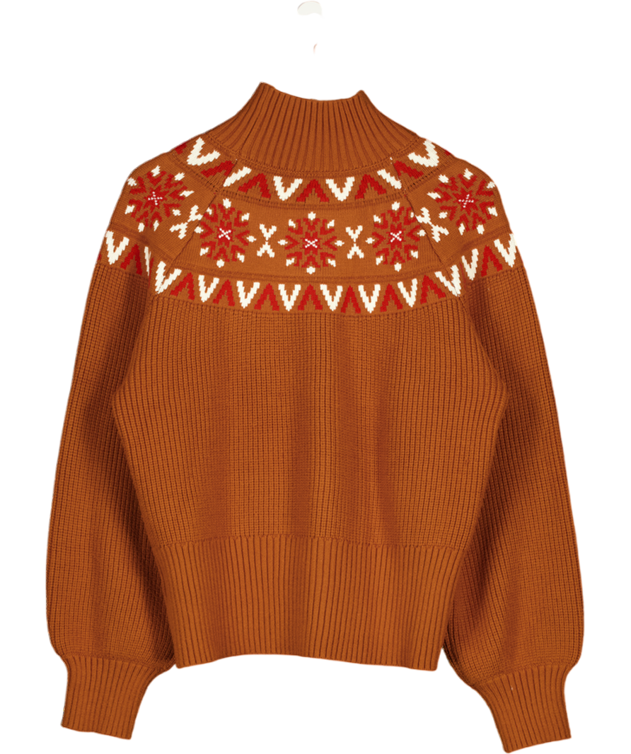 VARLEY Roasted Pecan Brown Bowen Fair Isle Pullover UK M