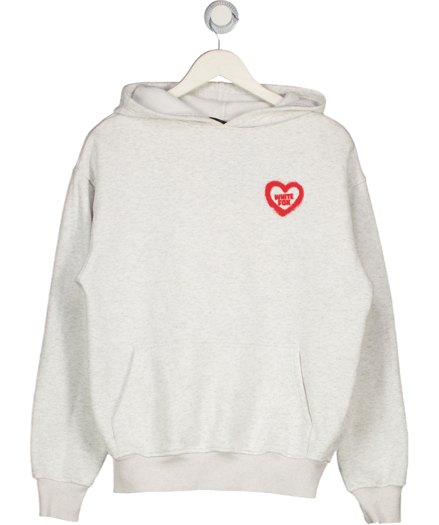 WHITE FOX Grey Heart Logo Hoodie Top UK XS/S