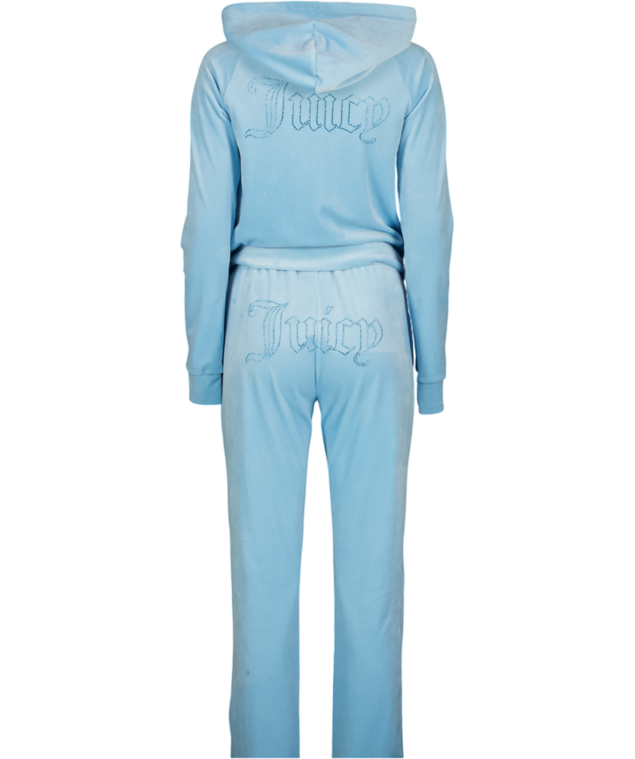 JUICY COUTURE 2-piece Turquoise Blue Madison Crystal-logo Velour Hoody And Joggers Set UK S