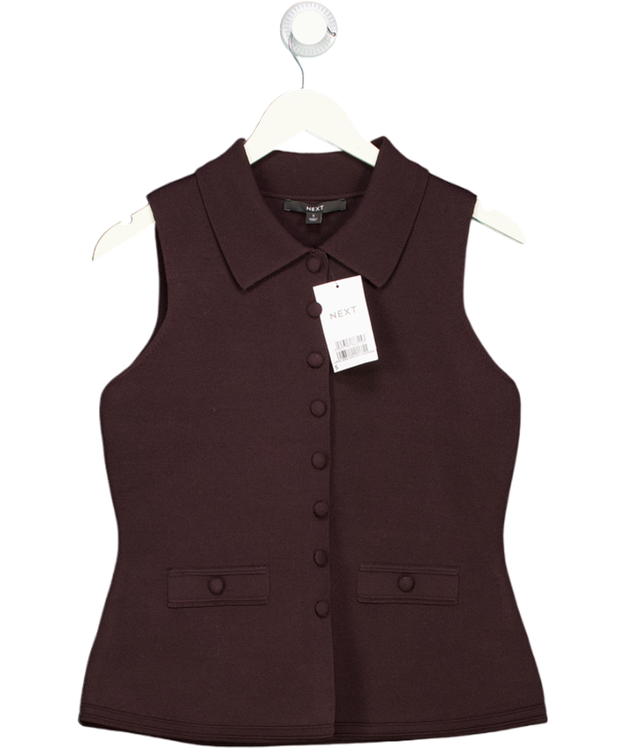 NEXT Chocolate Brown Smart Button Up Knitted Waistcoat UK S