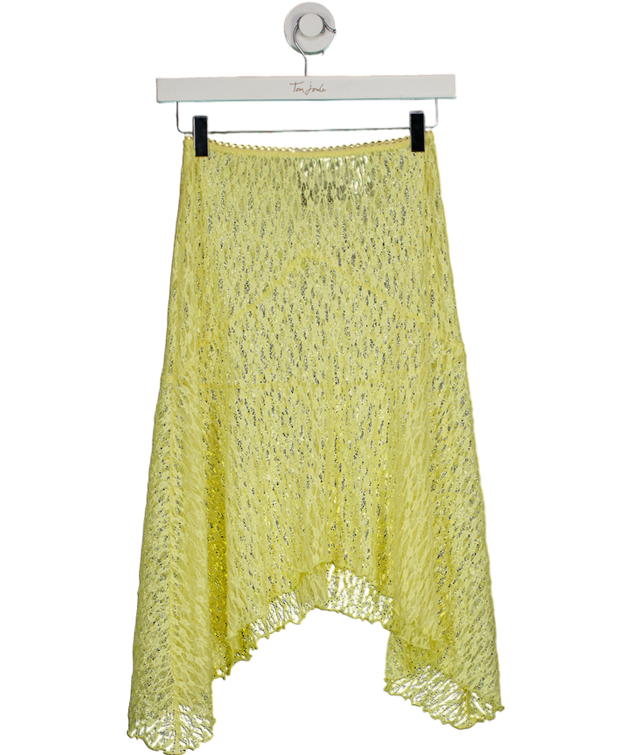 Topshop Yellow Cobweb Lace Asymmetric Hem Skirt UK 6