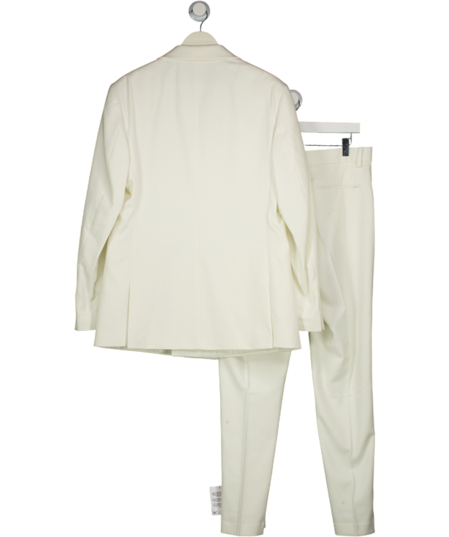 ASOS Slim Double Breasted Tuxedo 40" And Slim Trousers  With Satin Detail In Ivory Cream W32