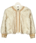 Free People Cream Embroidered Faux Fur Zip Jacket UK S