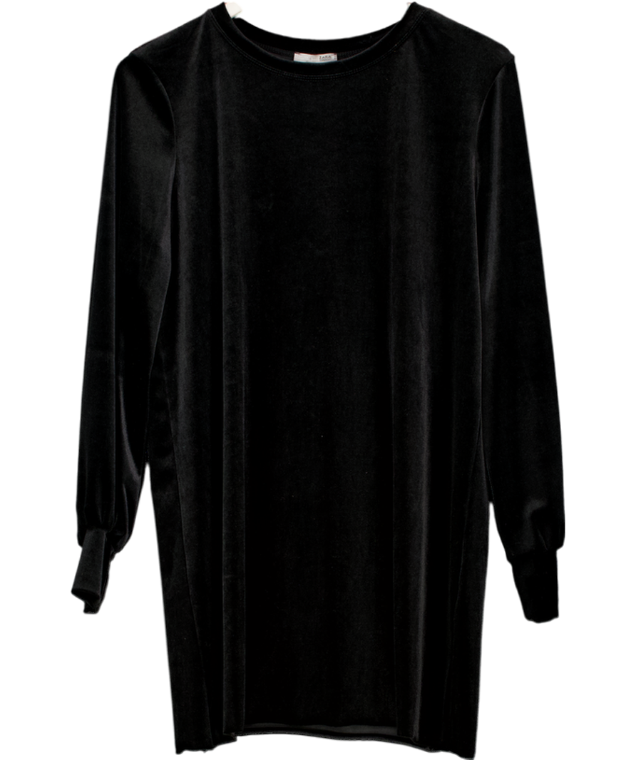 ZARA Black Long Sleeved Velvet Mini Dress UK M