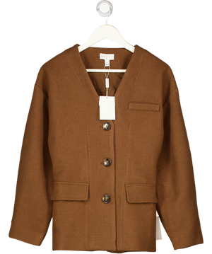 PRETTY LAVISH Brown Collarless Blazer Jacket UK S