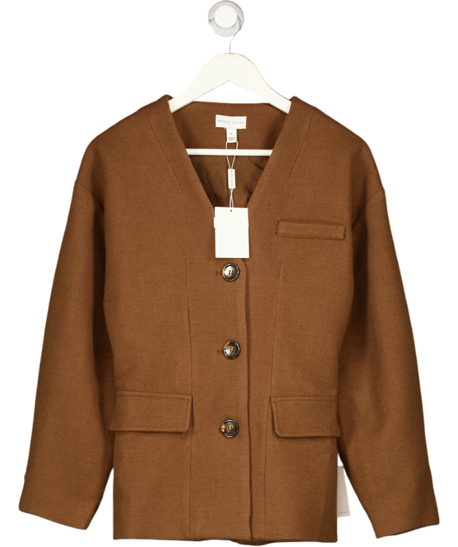 PRETTY LAVISH Brown Collarless Blazer Jacket UK S