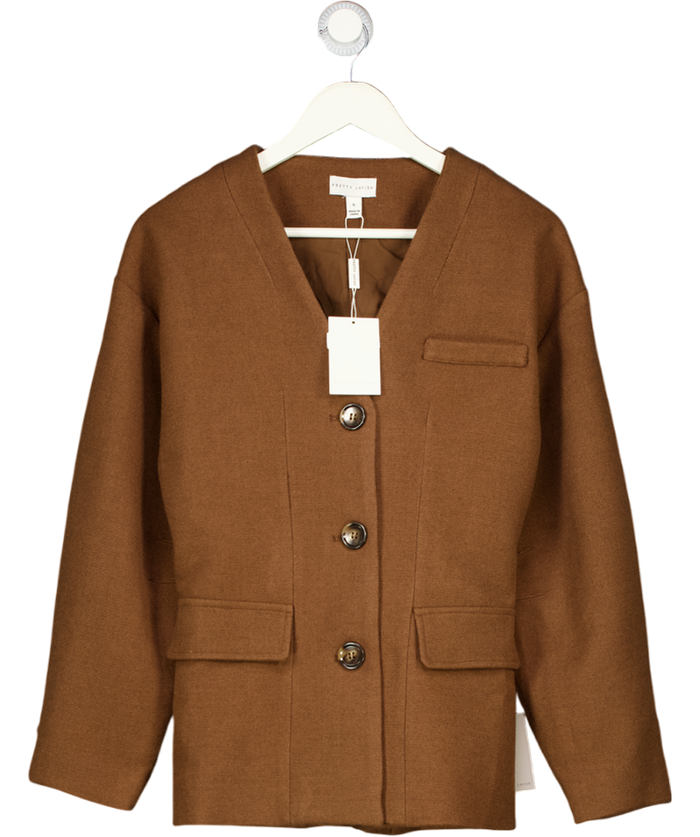 PRETTY LAVISH Brown Collarless Blazer Jacket UK S