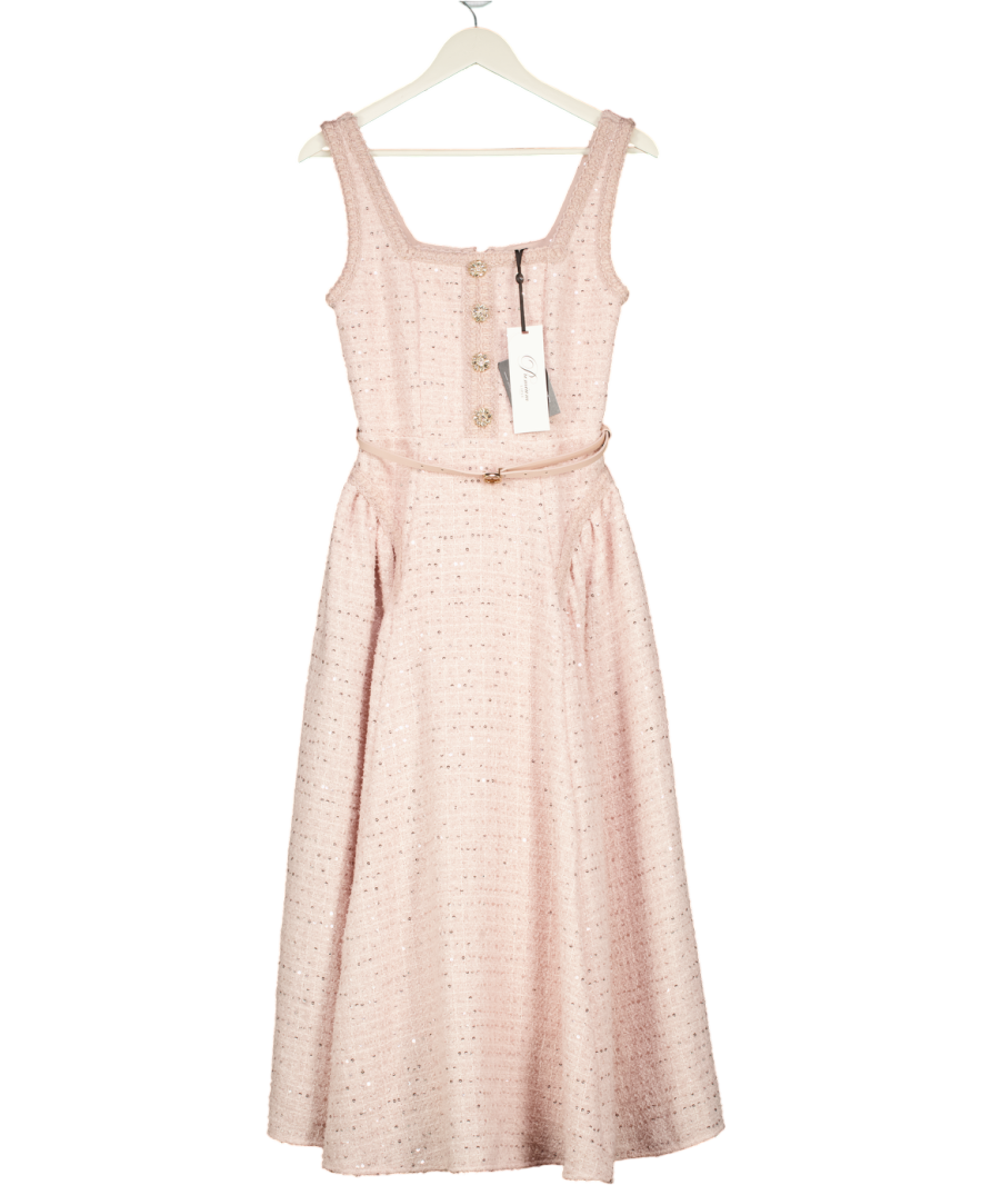 LIPSY LONDON Pink Premium Boucle Fit And Flare Midaxi Dress UK 6