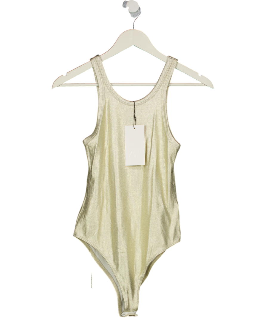 ZARA Metallic Gold Ribbed Bodysuit UK M