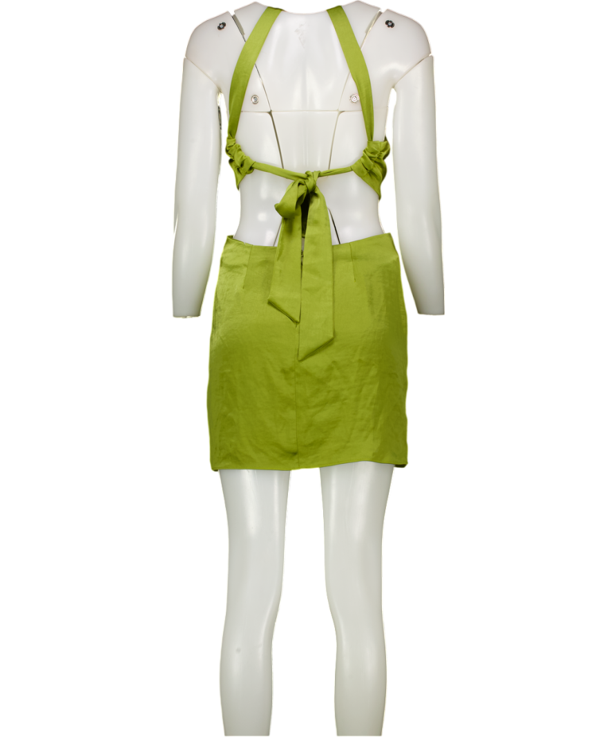 Oh Polly Olive Green Halter Neck Satin Cut Out Mini Dress UK 10