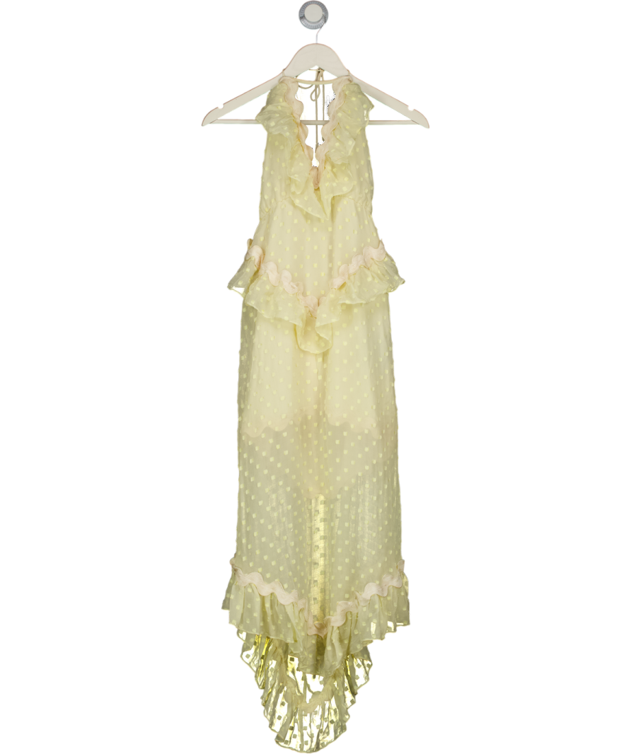 Alice McCall Yellow Ruffle Keyhole Tie Sheer Silk Midi Dress UK S Reliked Alice McCall Yellow Ruffle Keyhole Tie Sheer Silk Midi Dress UK S Reliked