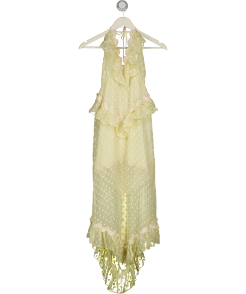 Alice McCall Yellow Ruffle Keyhole Tie Sheer Silk Midi Dress UK S