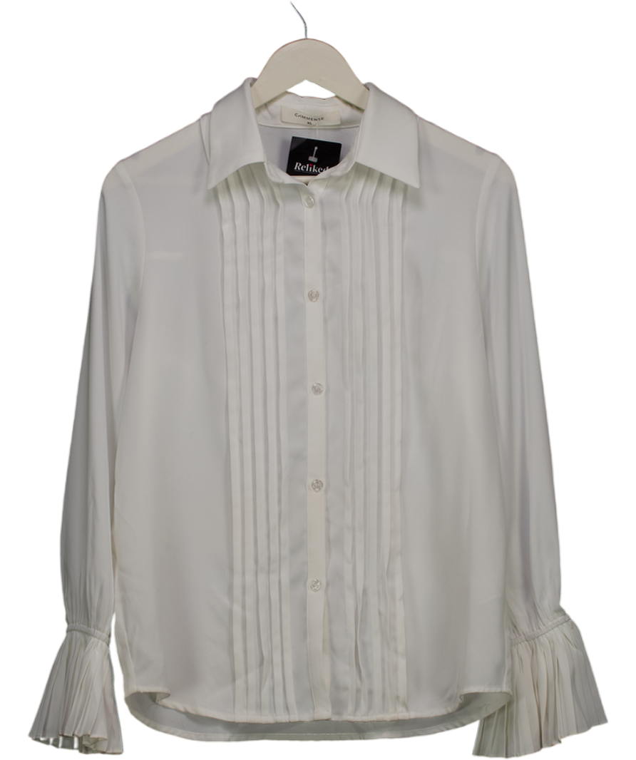 Commense White Pleated Bell Sleeve Shirt UK XS
