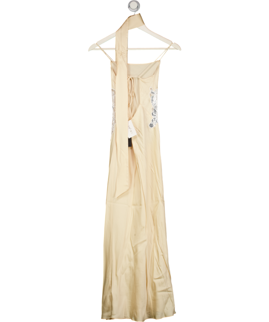H&M Yellow Lace-detail Satin Dress With Scarf UK XS