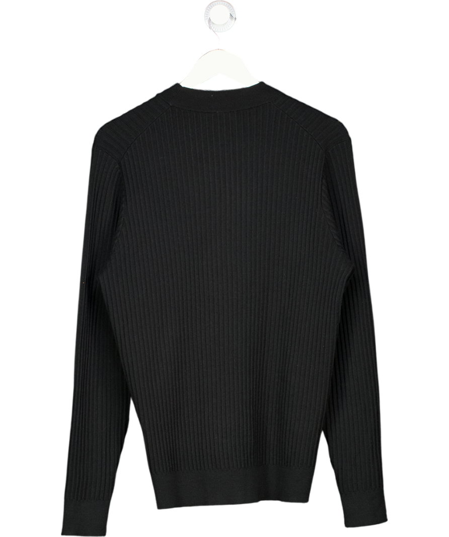 Black Crew Neck Ribbed Knit Jumper UK L