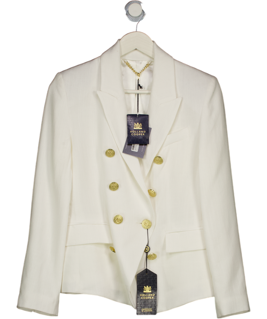 HOLLAND COOPER Double Breasted Blazer Oyster White Linen UK 10