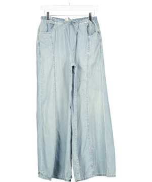 FREE PEOPLE Blue We The Free Wide Leg Drawstring Denim Trouser UK XS
