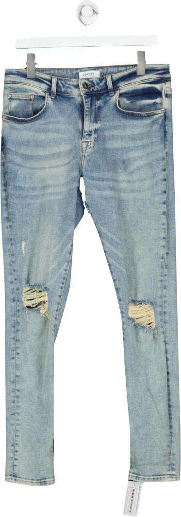 Legend London Blue Lightwash Spray On Multi Rip Jeans W32