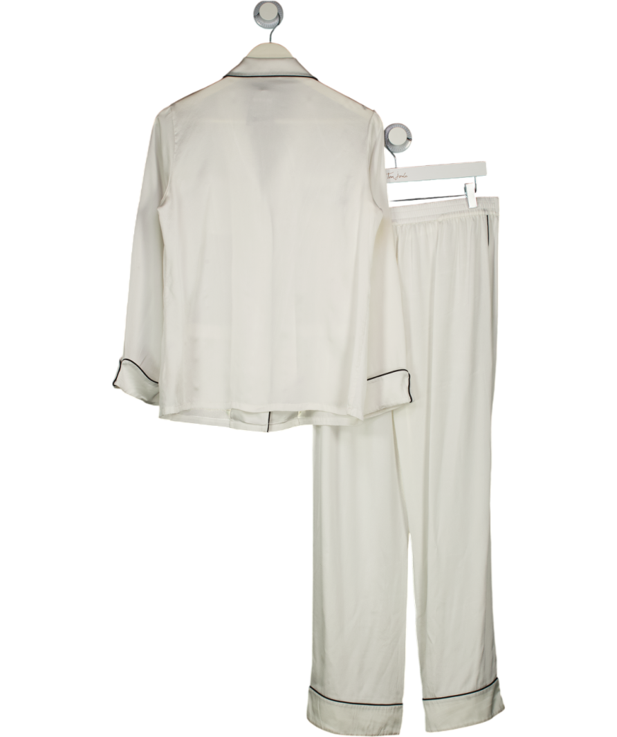 Olivia von Halle Coco Ivory & Jet Black Pyjamas In Silk Satin UK S