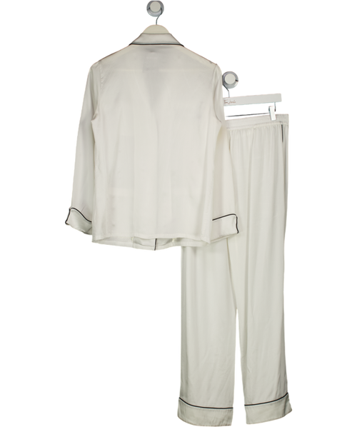 Olivia von Halle Coco Ivory & Jet Black Pyjamas In Silk Satin UK S