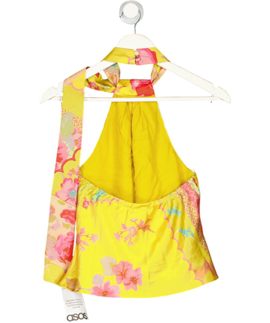 ASOS Top With Scarf Detail In Yellow Floral UK 6