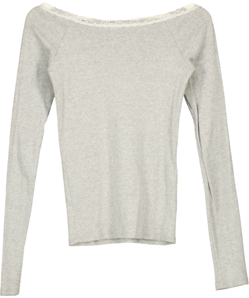 Brandy Melville Grey Long Sleeve Lace Top UK S
