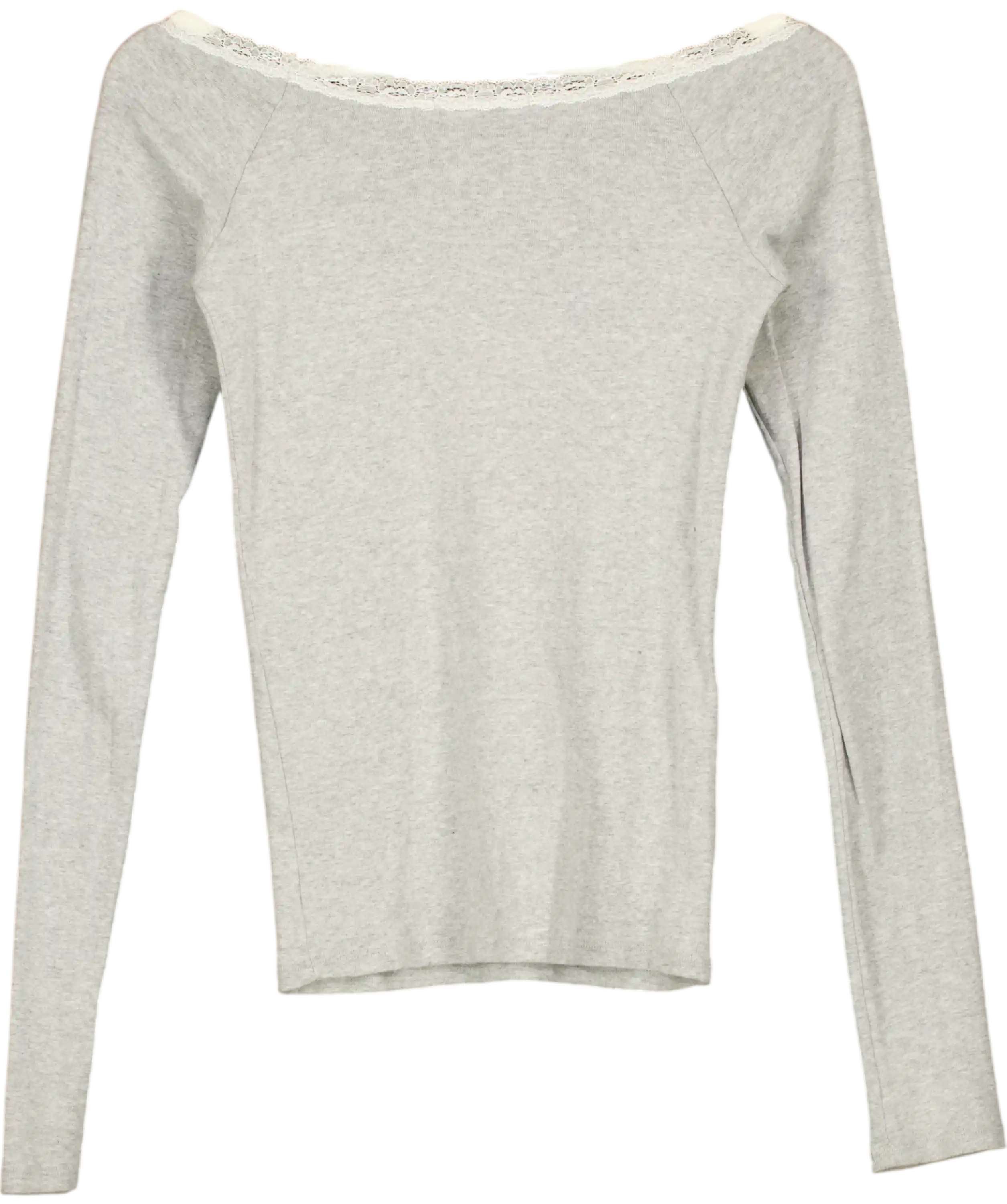 Brandy Melville Grey Long Sleeve Lace Top UK S