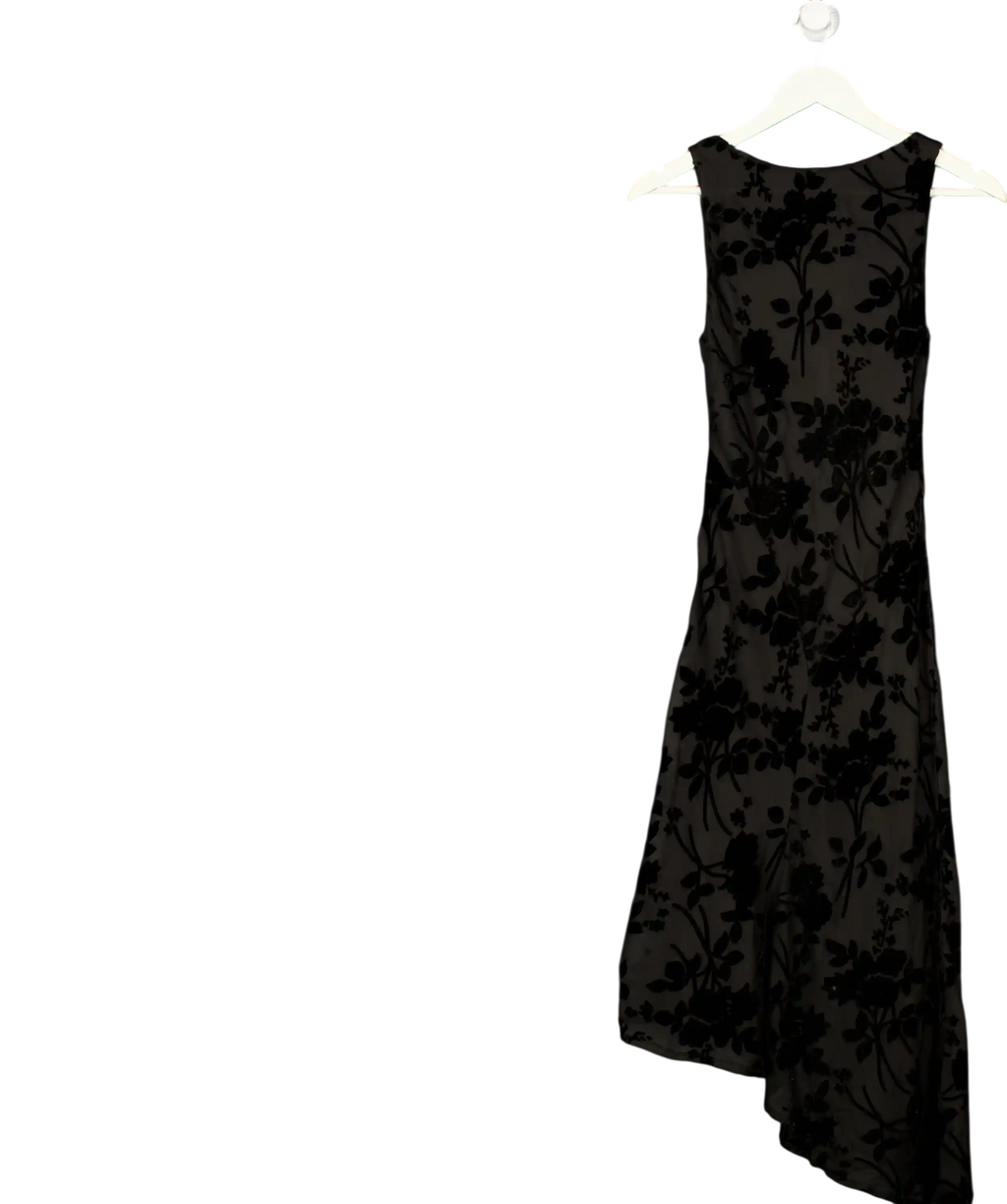 SALTED MUSE Black Velvet Floral Asymmetric Dress UK S