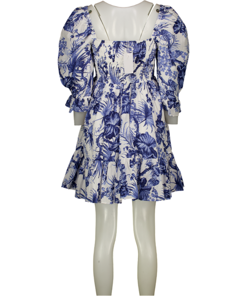 & OTHER STORIES Blue Smocked Puff Sleeve  Square Neck Mini Dress UK 10