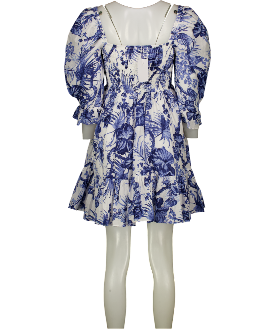 & OTHER STORIES Blue Smocked Puff Sleeve  Square Neck Mini Dress UK 10