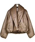 The Couture Club Brown Oversized Collar Faux Leather Puffer Coat UK M