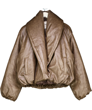 The Couture Club Brown Oversized Collar Faux Leather Puffer Coat UK M
