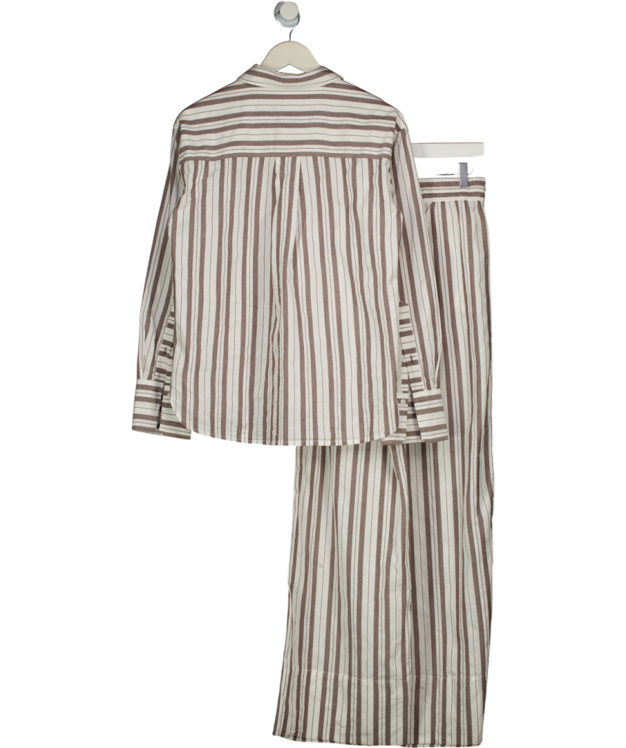 ME + EM 2-piece White / Brown Cotton Striped Cotton Set UK 8