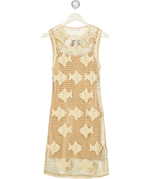 SANDRO Nude Fish Crochet-knit Mini Dress Fr38 UK 10