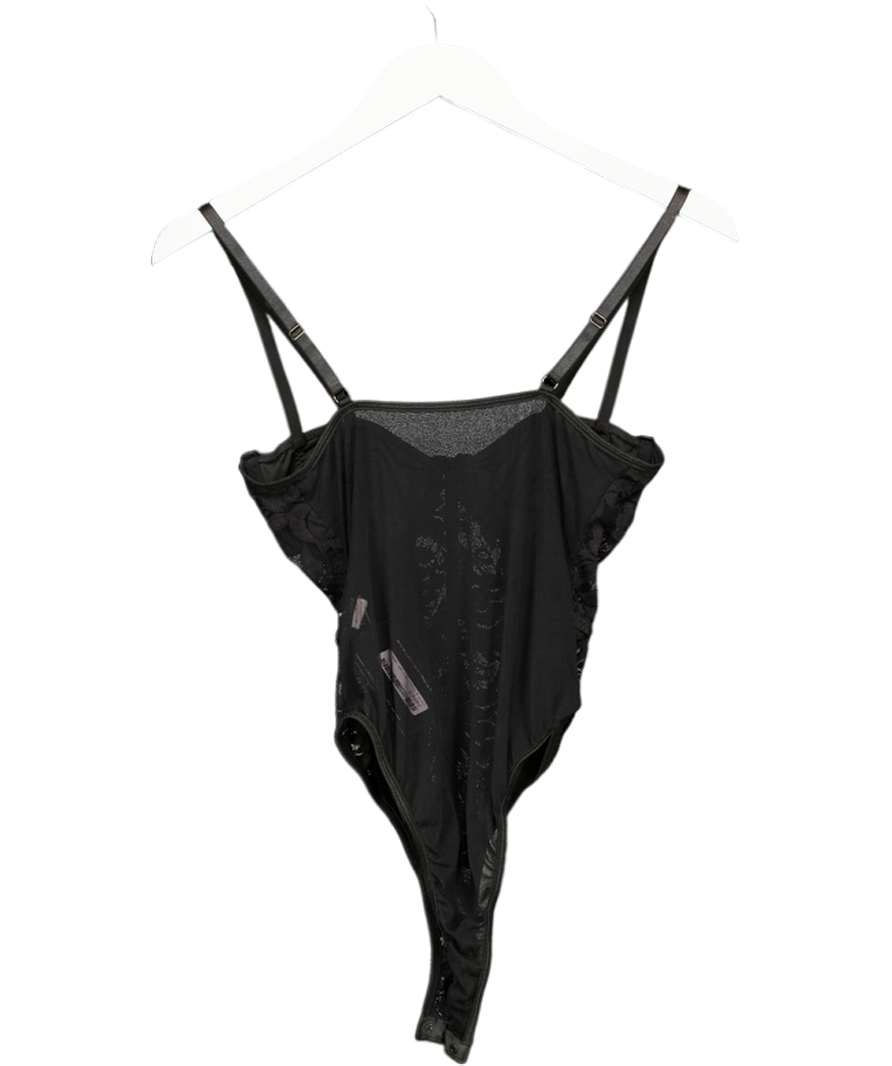 Black Sheer Embroidered Lace Bodysuit UK S