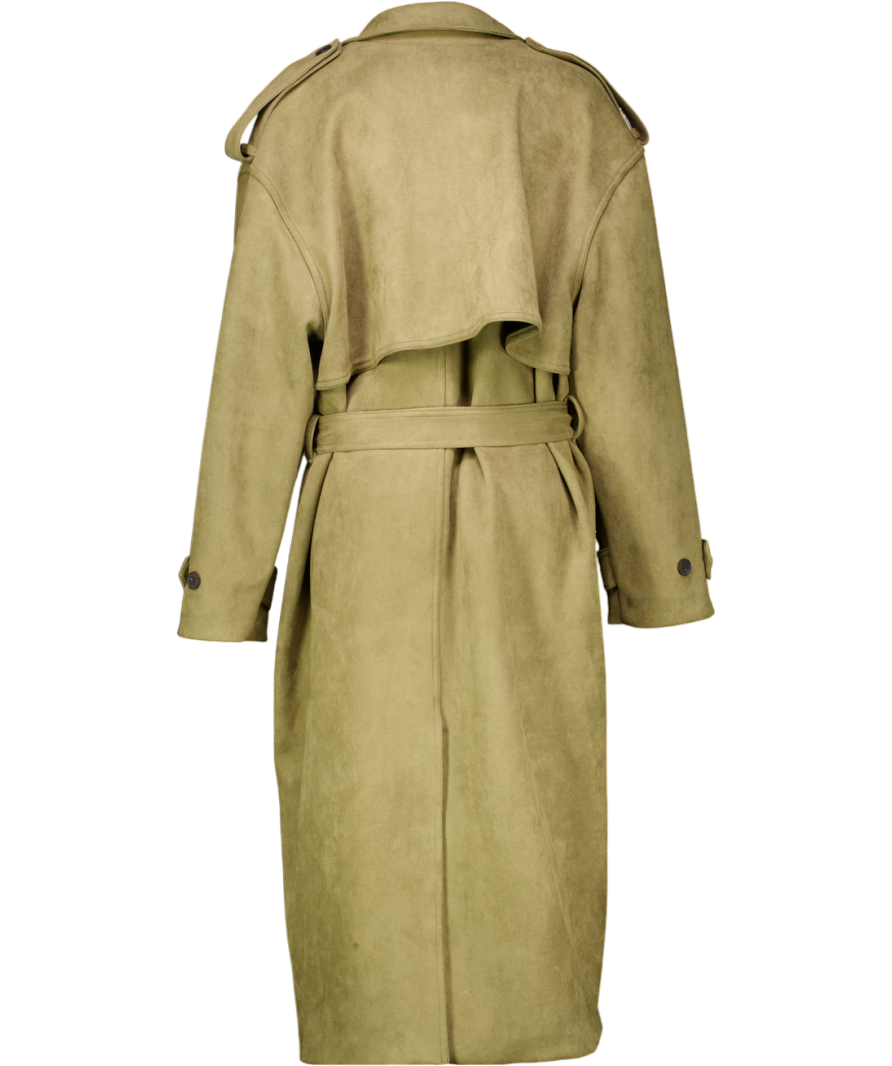 The Frankie Shop Oversize Faux Suede Trench Coat - Khaki Green One Size
