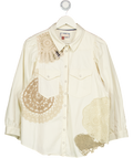 PILCRO Pilco Ecru Cream Denim Puff Sleeve Shirt With Lace Detail UK L