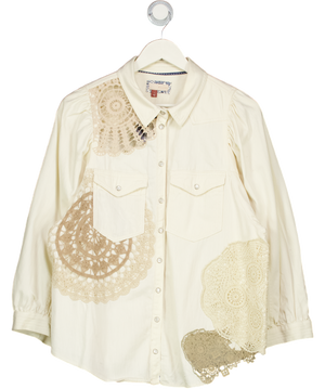 PILCRO Pilco Ecru Cream Denim Puff Sleeve Shirt With Lace Detail UK L