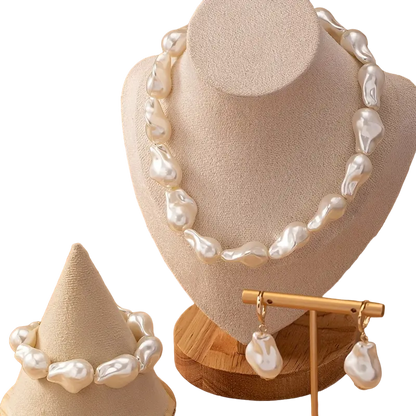 Cream / Gold 3 Piece Baroque Pearl Jewellery Set in tulle gift bag