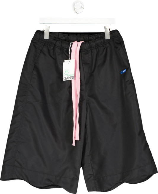 Ganni Black Outerwear Nylon Logo Shorts UK 16