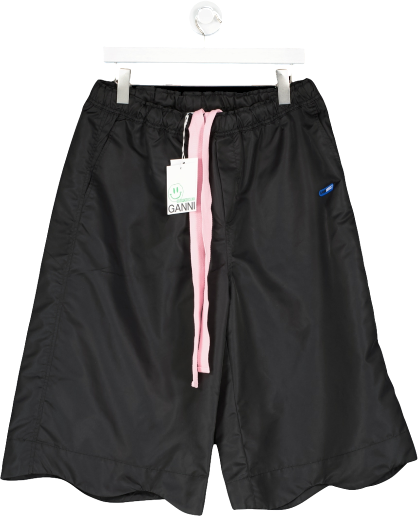 Ganni Black Outerwear Nylon Logo Shorts UK 16