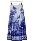 Karen Millen White / Blue Viscose Linen Scenic Print With Top Stitch Woven Maxi Skirt UK 6