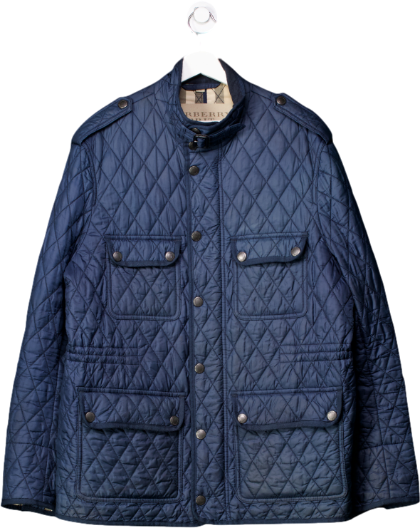 Burberry Blue Corduroy-trimmed Quilted Jacket UK XL