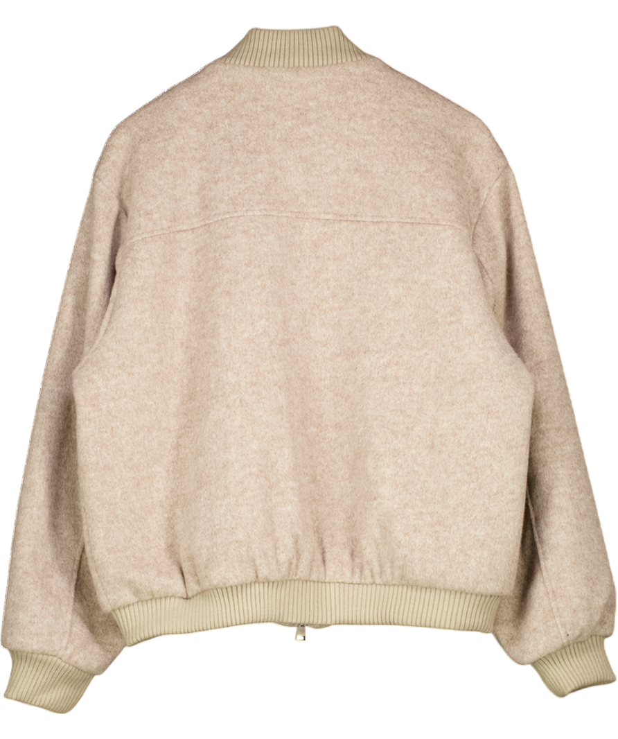 THE COUTURE CLUB Beige Wool Blend Bomber Jacket UK L