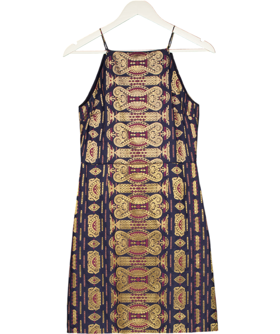 Tory Burch U418 Metallic Jacquard Square Neck Mini Dress UK 6