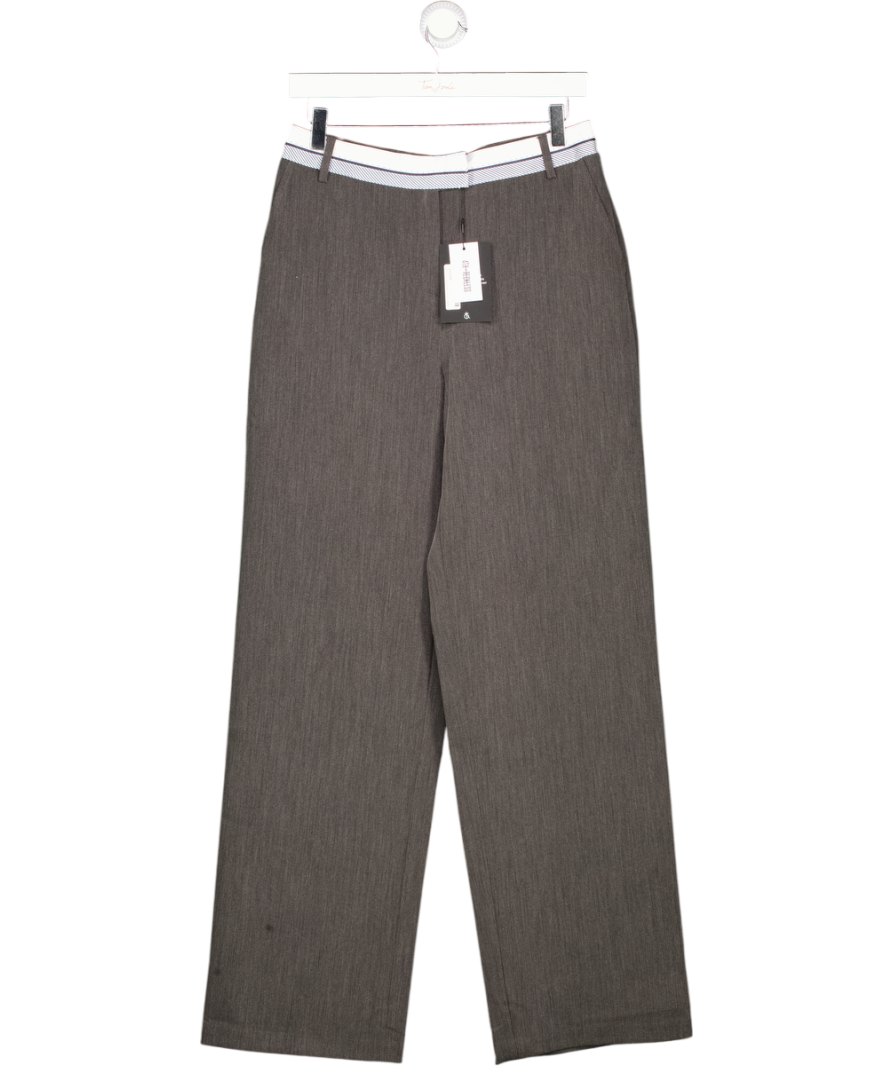 4th & Reckless Exclusive Tailored Contrast Waist Band Straight Leg Trousers In Dark Grey UK 10