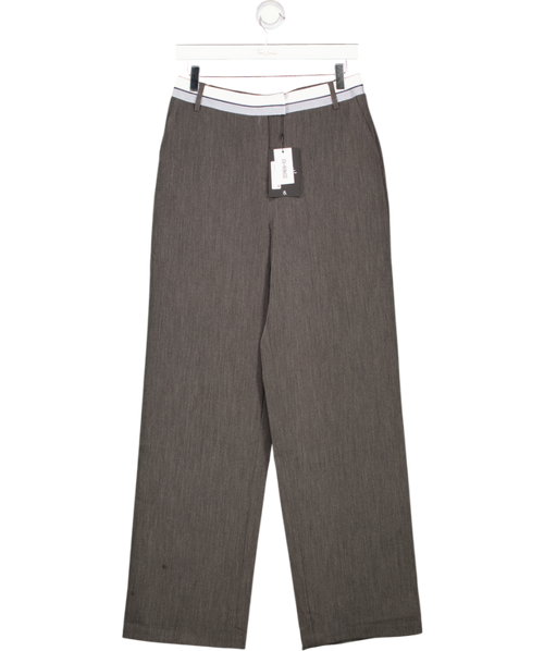 4th & Reckless Exclusive Tailored Contrast Waist Band Straight Leg Trousers In Dark Grey UK 10