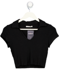 REFORMATION Black Ribbed Collared Crop Top UK XS